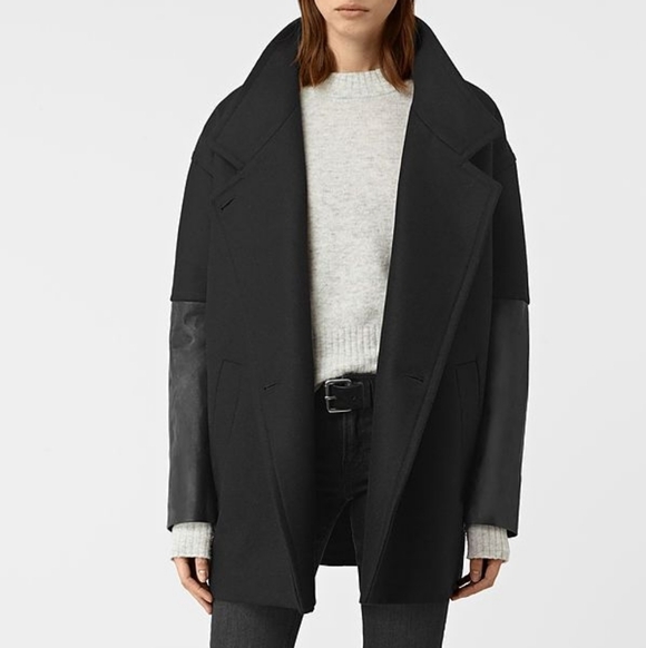 All Saints Jackets & Blazers - ALLSAINTS Black Wool Leather Coat